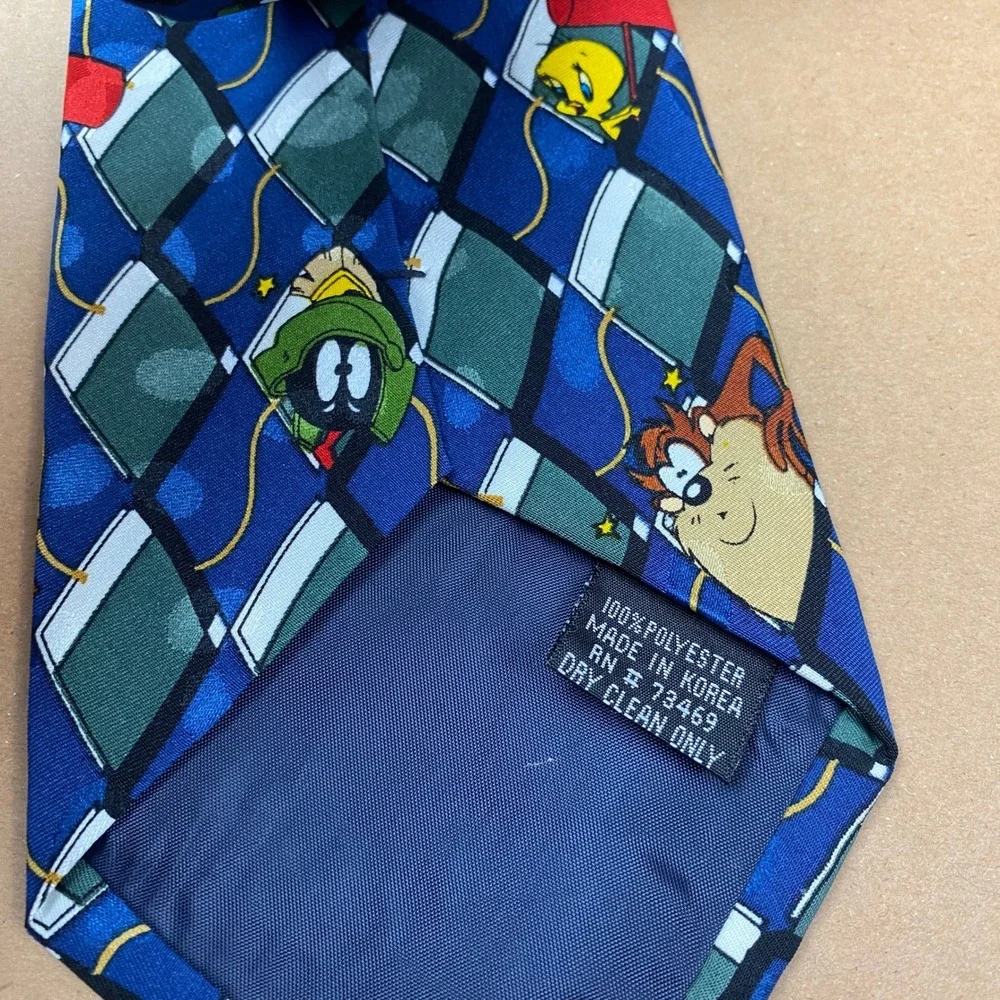 VTG 1995 Looney Tunes Mania Men OS Blue Polyester Bugs Bunny Taz Character Tie